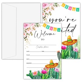 OXRUN Cactus Couples Shower Invitations, Set of 25 Mexican Engagement Fiesta Invites with Envelopes, Engagement party Invitation Cards Party Supplies - A04