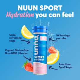 Nuun Nuun Sport Electrolyte Tablets with Magnesium, Calcium, Potassium, Chloride & Sodium, Gluten Free & Vegan, Strawberry Lemonade, 8 Pack (80 Servings Total)