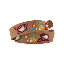 Beautiful Nomad Belts for Women Western Fashion Boho Embroidery PU Leather Belt for Jeans Dress, Light Brown (Floral Embordery), XS/S:Fit Waist Size 24-30 Inches