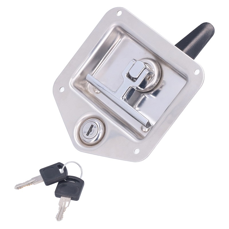 Trailer Door Latch T Handle with 2‑Key Stainless Steel Chrome