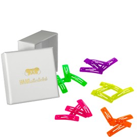 HAARallerliebst Small Rectangular Hair Clips (20 Pieces | 3.9 cm | Neon Yellow, Orange, Pink, Purple, Green) with Box for Storage (Box Colour: White)