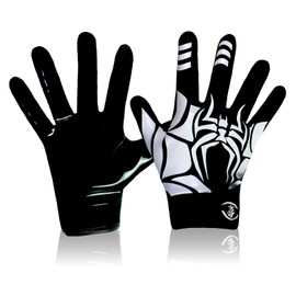 LynsaTac American Youth Football Gloves - White Spider Design, Elastic Silicone Black Grip for Kids Youth Football Gloves for Improved Ball Control - Enhance The Sport Experience 6-6.5 in