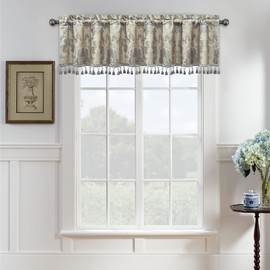 TOPLUXE Curtain Valance for Windows 137x46cm, Damask Valance with Tassels, Short Curtain for Bedroom Living Room Kitchen (Light Grey)