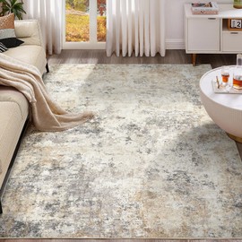 UERMEI 8x10 Area Rug Living Room Rugs - Washable Neutral Modern Abstract Soft Thin Large Rug Indoor Floor No Slip Rug Carpet for Bedroom Under Dining Table Home Office Decor - Golden Grey