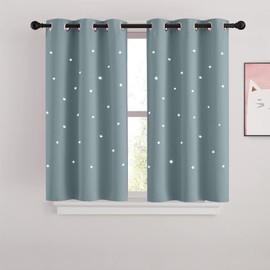 NICETOWN Blackout Cut Out Stars Curtains for Girls Bedroom Thermal Insulated Light Blocking Window Curtains Drapes for Kids Room Nursery 2 Panels 34 x 45 Inches, Stormy Sea