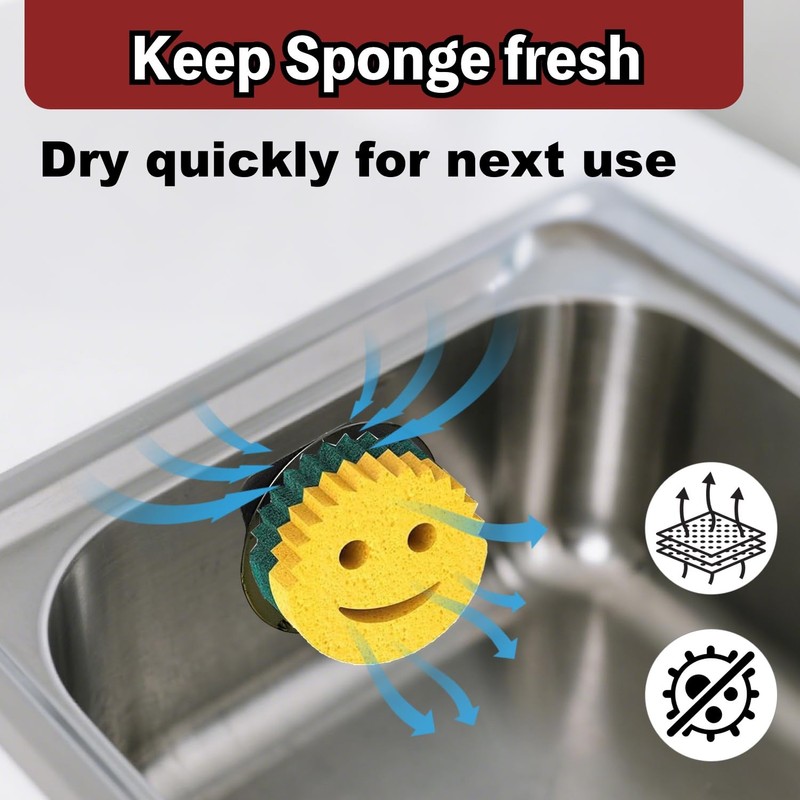 Stainless Steel Smiley Face Sponge Holder with Adhesive Hook -