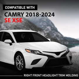 LQI Front Headlight Trim Molding Gloss Black Right Side Compatible with Toyota Camry SE XSE 2018-2024 5271206100, 5271233030, TO1047104, 52712 06100, 52712-06100, 52712-33030, 52712 33030