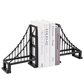 MyGift - Sujetalibros decorativos para libros pesados, diseño de puente de suspensión de metal negro, decoración de estante de extremo de libro, soporte de tapón de libro de arquitecto, juego de 2