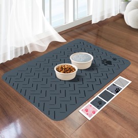 BXPAW Dog Cat Food Mat - Absorbent Pet Feeding Mat for Food & Water Bowls,Waterproof Non-Slip Rubber Backing,Quick Dry Dog Bowl Mat for Messy Drinkers(12"x20",Black Twill Paw)