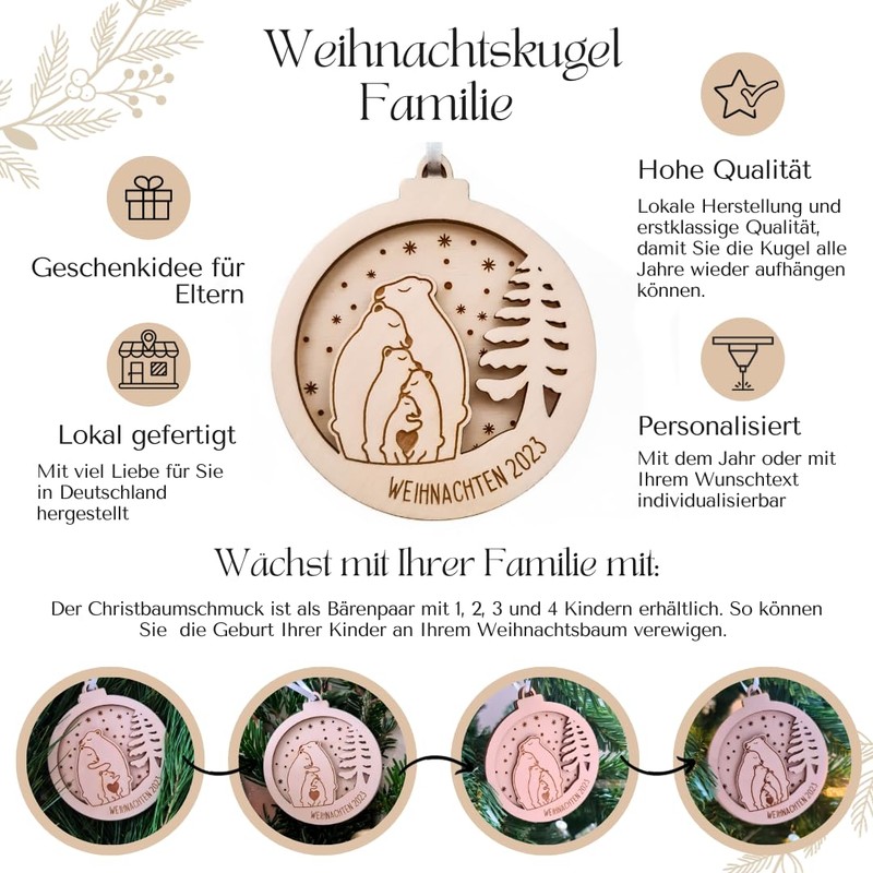 Christbaumkugel personalisiert - Weihnachtsgeschenk für Eltern: Weihnachtskugel mit Gravur Familie