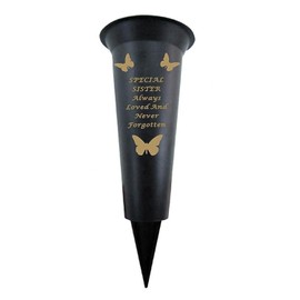 Sister - Plastic Spike Memorial Grave Vase With Butterfly Decoration