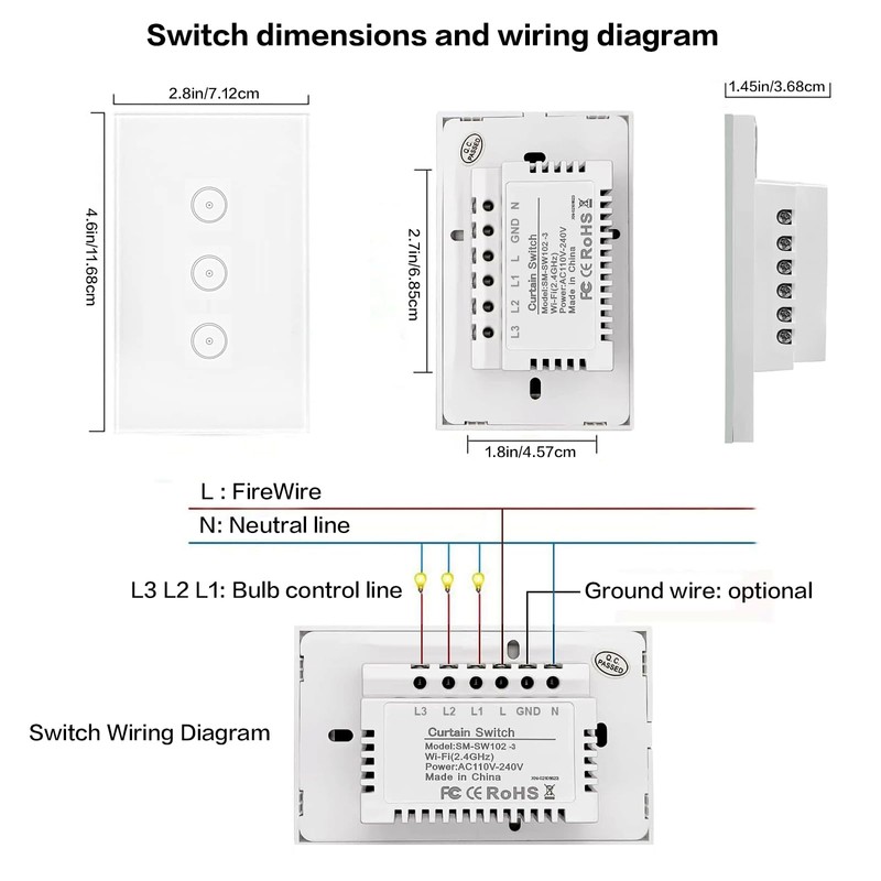 Jinvoo Smart Light Switch, WiFi Light Switch, Compatible with Alexa