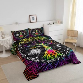 Erosebridal Trippy Sun and Moon Comforter Set Queen,Black and White Bedding Set for Kids ...