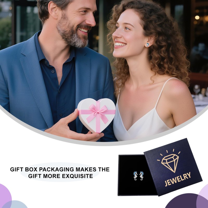 Seahorse Earrings Sterling Silver Dark Blue Translucent Animal Stud Jewelry