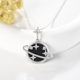 ONEFINITY Saturn Planet Necklace 925 Sterling Silver Planet Space Pendant Saturn Jewelry for Women