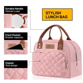 Buringer HOMESPON Lunch Bag for Woman Man Adults with Front Pocket Insulated Lunch Tote Lunch Box Container for Work Picnic or Travel（Pink）