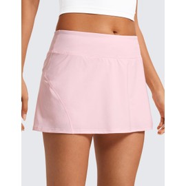 CRZ YOGA Women's Quick Dry Pleated Tennis Skirts Mid Waisted Cute Athletic Workout Running Sports Golf Skorts Volleyball Strawberry Pink Small