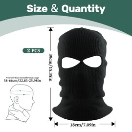 GOTDYBST 2 Pcs Black Balaclava Mask, Windproof Ski Mask Full Face Cover, Knitted Balaclavas for Men Full Face Mask, Motorbike Balaclava Women and Men for Winter Warm and Outdoor Sports