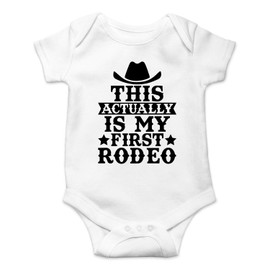 This Is Actually My First Rodeo - Funny Baby Essentials Bodysuit - Newborn Baby Boy Clothes (Newborn, White)
