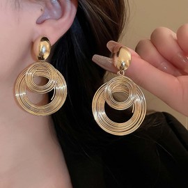 W WEILIRIAN Vintage Circle Drop Earrings Large Circle Hoop Earrings Geometric Circles Earrings S Tatement Hoop Drop Earrings Gold Oval Earrings Jewellery for Women, Alloy Steel, Artificial Gemstones