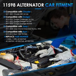 HAYIAUTO 11598 Car Alternators Fit for Chrysler 300 11-21, for Dodge Challenger Charger Durango, for Jeep Grand Cherokee 11-20, for Ram 1500 3.6L Automotive Replacement Alternator 11598N, 421000-7040