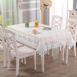 Lace Tablecloth Rectangular Jacquard Embroidered Table Cloth, Vintage Chic Overlay Table Cover for Wedding Banquet Birthday Party Formal Dining Table Decor, White, 52×52in