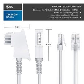 CSL – Internet Cable Router Cable, TAE-F Male to RJ45 Male, 15 m, Internet Cable, Router to Telephone Socket, Compatible with DSL VDSL Fritzbox Internet Router to Telephone Socket TAE, White