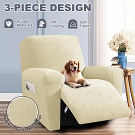 JIVINER Oversized Recliner Chair Covers, 3 Piece Slipcovers for Large Recliner Chair Soft Jacquard Reclining Chair Protector Slipcovers for Dogs,Cats (X-Large, Pea Green)