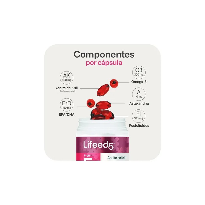 Suplemento Aceite De Krill Omega 3 Lifeed5 60 Cápsulas Sabor