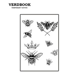 VERDBOOK Waterproof Temporary Tattoos: 2-Sheet Tattoo Kit with Realistic Body Stickers, Semi-Permanent Tattoos for Adults Lasting 7-15 Days – Safe for Men & Women, Bees Crown