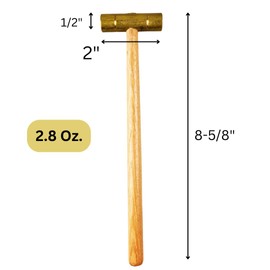 BENCH WIZARD Brass Mallet | Double-Sided 1/2" (1.3 cm) Striking Surface | 8-5/8" (21.9 cm) Wooden Handle | 2" (5.1 cm) Brass Head | Safe for Precious Metals | Ideal for Jewelers