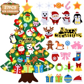 UNTIL YOU Felt Christmas Tree,DIY Felt Christmas Tree for Toddlers with 27pcs Xmas Ornament, 80cm DIY Felt Christmas Tree Set for Kids, Handmade New Year Christmas Door Wall Hanging Decorations