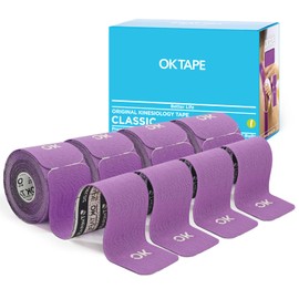OK TAPE 4 Rolls Kinesiology Tape Precut, Cotton Elastic Athletic Tape Latex Free,20 Strips per Roll 2in x 16ft,Muscle Support,Purple