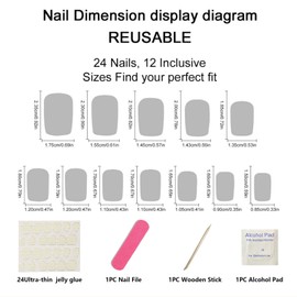 Zernblend 24 stück French Flower Maniküre, Press on Nails, Nägel zum Aufkleben, Fake Nails