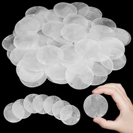 Tatuo 60 Pcs Round Capiz Shells with 2 Holes Round Natural Shell White Shells for Wind Chimes Jewelry Making Wedding Home Decor DIY Crafts (2 Inches)