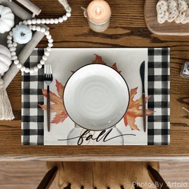 Artoid Mode Maple Leaves Fall Placemats Set of 4 for Table Runner, Seasonal Kitchen Dining Table Decoration for Indoor Party 12x18 Inch