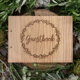 Manta Makes Wedding Guest book | wooden rustic guestbook | for party weddings reception | blank 30 pages | 60 sides