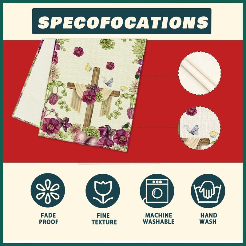 BOTB LIHM Easter Cross Eggs Purple Flowers Leaves Butterfly Cloth