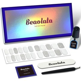 Beaolata Nail Polish Strips, 44 Nail Wraps, Nail Stickers, Gel Nail Strips, Easy Apply& Remove, Long Lasting, Salon Quality (Beach in The Morning Silver)