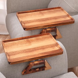 Danfoxer 2 Pack Acacia Wood Couch Arm Tray,Couch Tray,Folding Sofa Armrest Trays,Couch Arm Table Clip-On Couch Desk for Drinks,Snacks,Phone,Remote Control