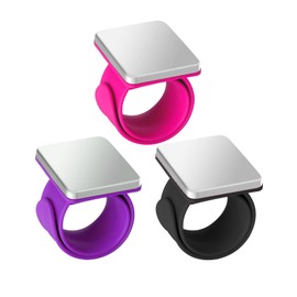 Hilltian 3 PCS Magnetic Pin Cushion Wrist, Magnetic Sewing Pincushion, Magnetic Pin Holder Wristband for Sewing Braiding, Black, Rose Red, Purple