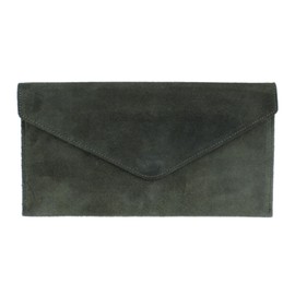 Girly Handbags Womens Italian Suede Leather Envelope Clutch Large Seaweed Green