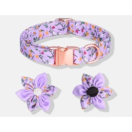 haoyueer Dog Collar, Rhinestone Flower Girl Dog Collar, Puppy Collar Floral Cute Dog Collar with Removable Rhinestone Flower for Female Dogs,S,M,L (S, Purple/White)