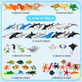 DOITEM Sea Animal Figures Animal Toys 54PCS Mini Sea Animal Toys Set Realistic Animal Sea Life Figures Toy Educational Animal Learning Toys Bath Toys for Child