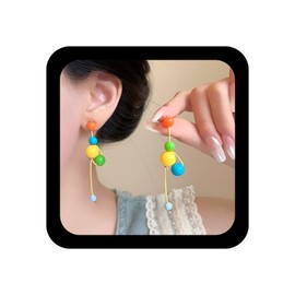 Xduargs Boho Colorful Bead Ball Earrings Candy Colored Drop Earring Round Multicolor Earrings Vintage Round Statement Colorful Earring for Women(Yellow)