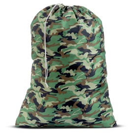 Nylon Laundry Bag - Locking Drawstring Closure and Machine Washable. These Large Bags will Fit a Laundry Basket or Hamper and Strong Enough to Carry up to Three Loads of Clothes. (Camouflage)