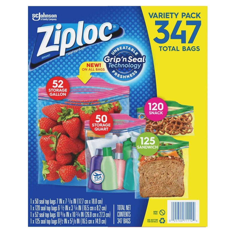 Ziploc Bags 52 Gallon, 50 Quart, 120 Snack, 125 Sandwich