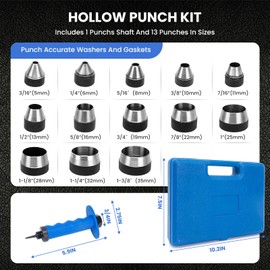Hollow Hole Punch Set for Leather, Gasket Hollow Punch Kit, Rubber Hollow Hole Punch Set,Gasket Punch Set 3/16 to 1-3/8in