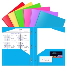 Briartw 6 Pack Colors File Folder,Heavy Duty Plastic Pocket Folder with Prongs for Letter Size Paper,2 Pockets and 3 Prongs,As Well As 2 Card Slots,for Office and School Staff or Students