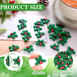 50 Pcs Mini Christmas Decorations Miniature Resin Holly Berries Ornament Christmas Tiny Craft Flatback Charms Little Small Figurines to Hide Xmas DIY Craft for Xmas Tree Party Gift Fillers Supplies